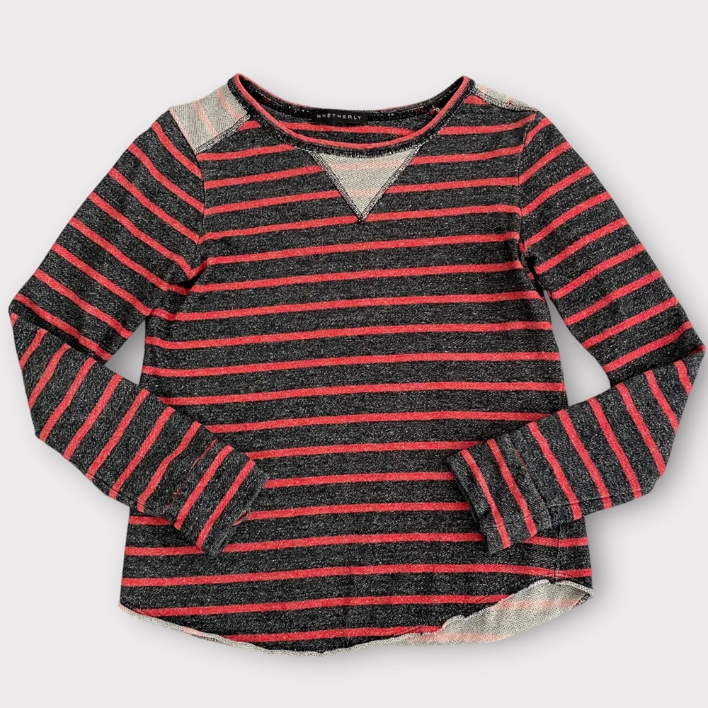 Whetherly Women’s Sweatshirt Top XS Crewneck Graphic Stripes Beachy Cozycore